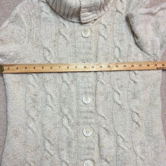 L.L. Bean Women’s Cream Cowl Neck Cable Knit Sweater Cardigan Size Large - Picture 4 of 6